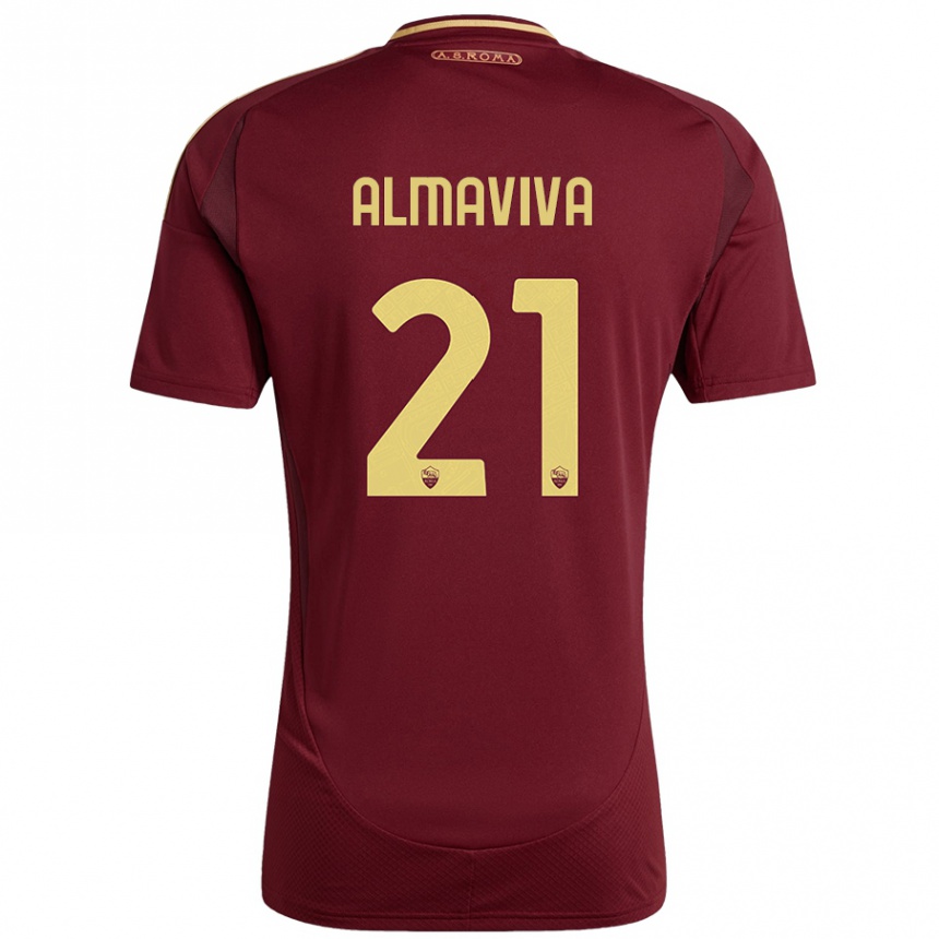 Kids Football Mattia Almaviva #21 Red Brown Gold Home Jersey 2024/25 T-Shirt Uk