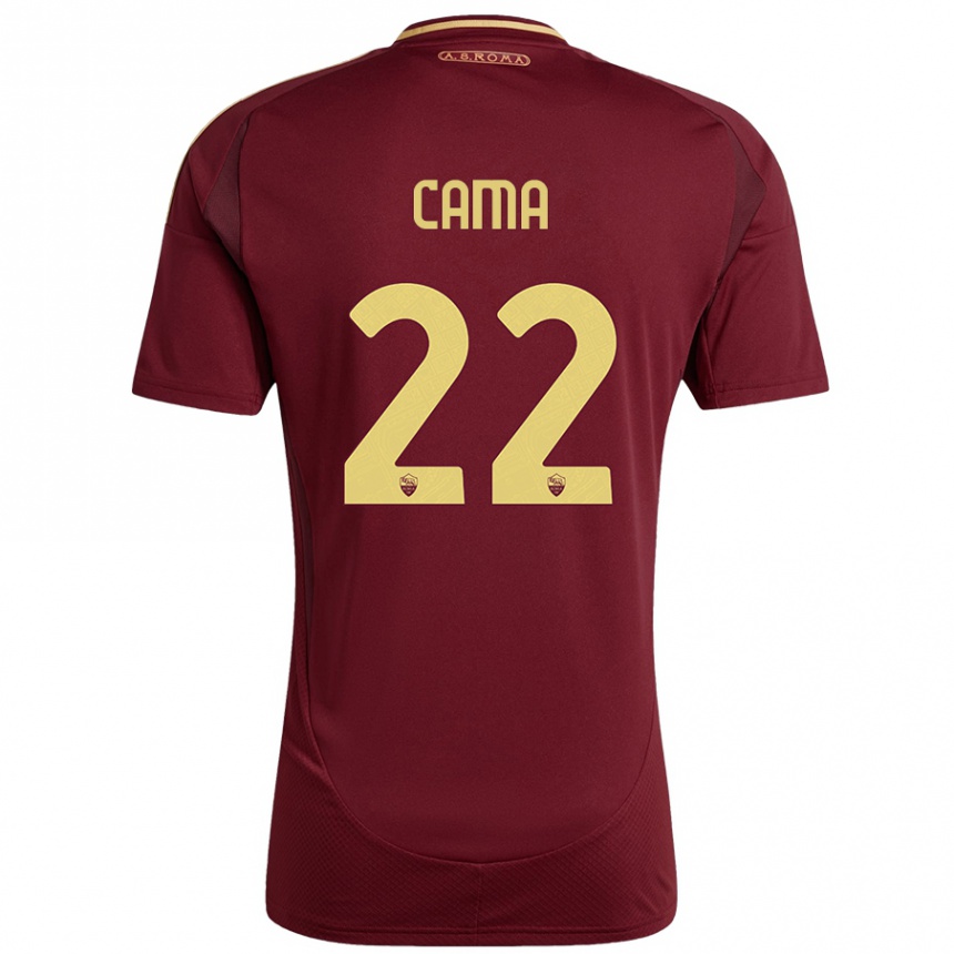 Kids Football Cristian Cama #22 Red Brown Gold Home Jersey 2024/25 T-Shirt Uk