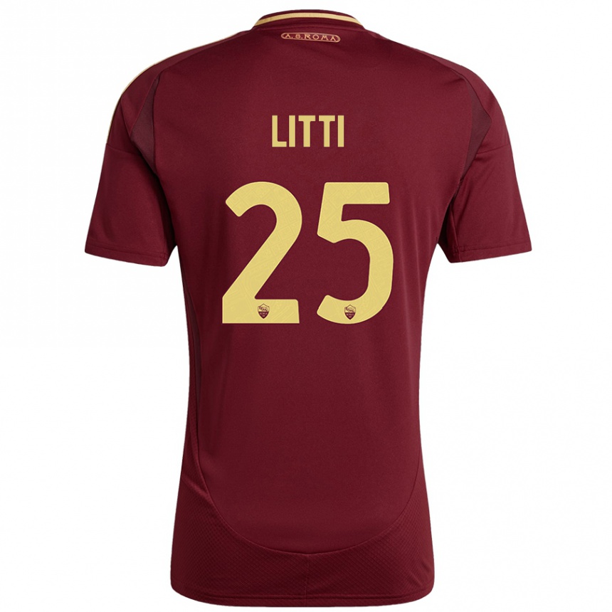 Kids Football Marco Litti #25 Red Brown Gold Home Jersey 2024/25 T-Shirt Uk