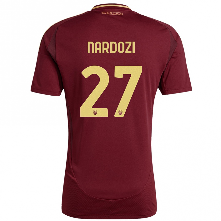 Kids Football Manuel Nardozi #27 Red Brown Gold Home Jersey 2024/25 T-Shirt Uk