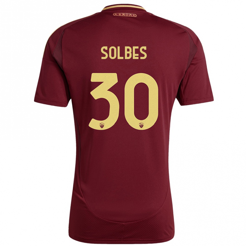 Kids Football Ricardo Solbes #30 Red Brown Gold Home Jersey 2024/25 T-Shirt Uk