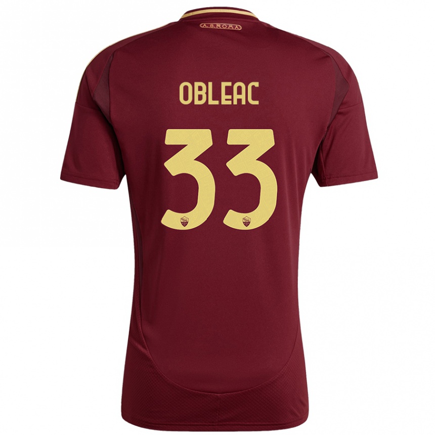 Kids Football Matteo Obleac #33 Red Brown Gold Home Jersey 2024/25 T-Shirt Uk