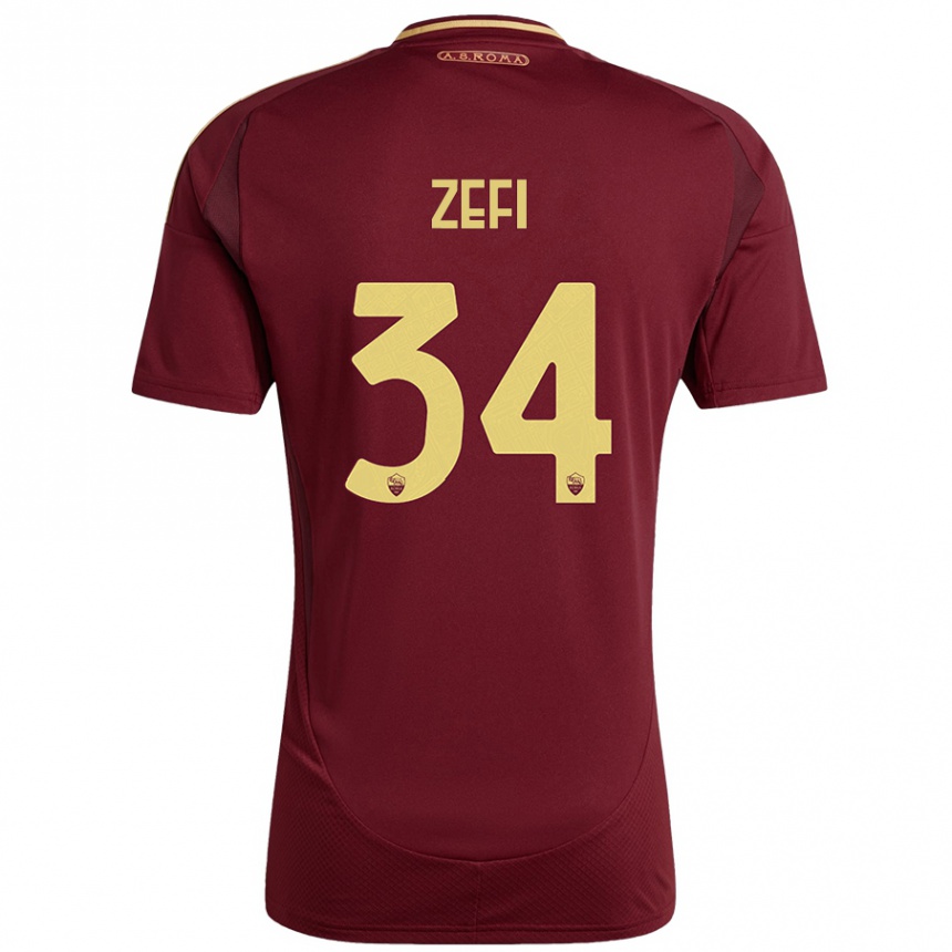 Kids Football Kevin Zefi #34 Red Brown Gold Home Jersey 2024/25 T-Shirt Uk