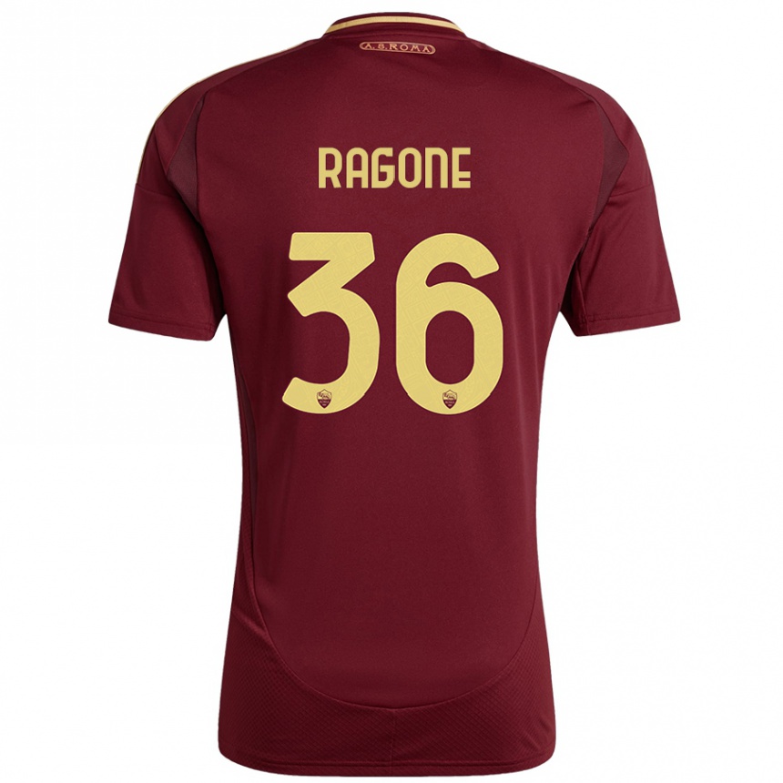 Kids Football Diego Ragone #36 Red Brown Gold Home Jersey 2024/25 T-Shirt Uk