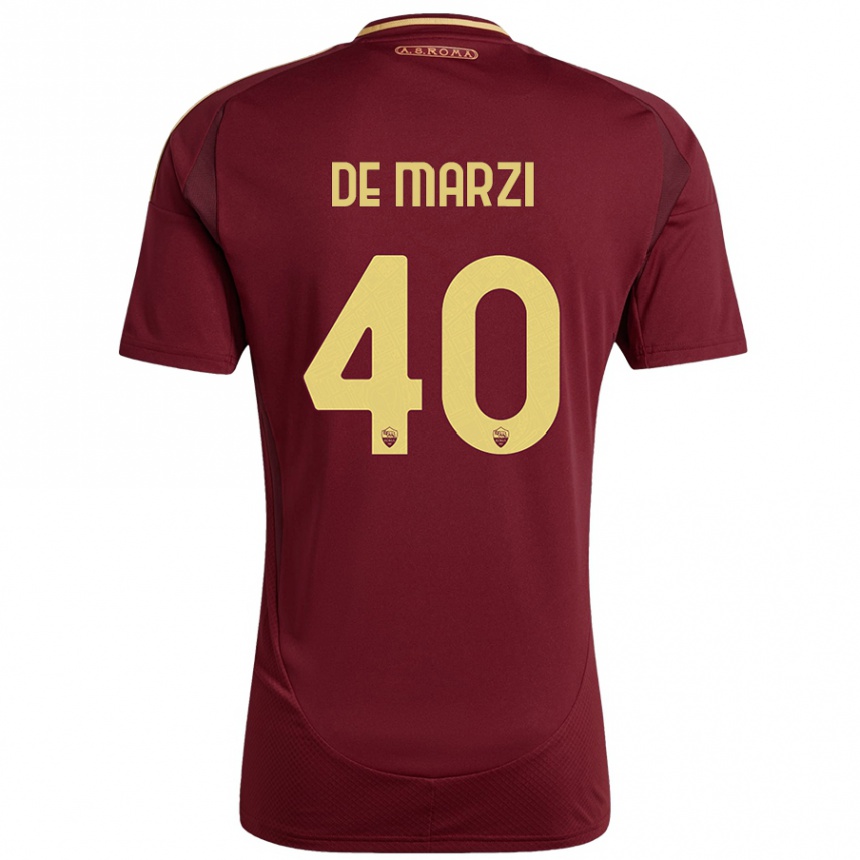 Kids Football Giorgio De Marzi #40 Red Brown Gold Home Jersey 2024/25 T-Shirt Uk