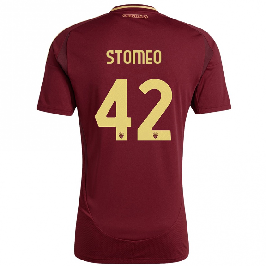 Kids Football Giorgio Stomeo #42 Red Brown Gold Home Jersey 2024/25 T-Shirt Uk