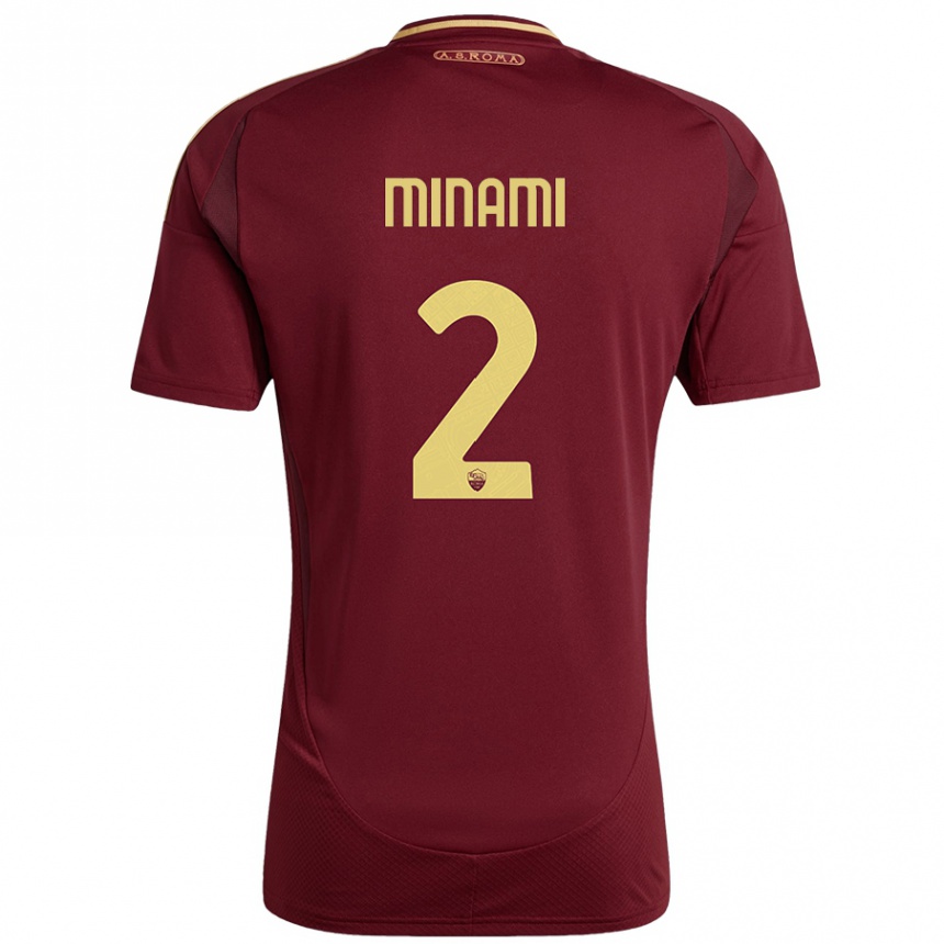 Kids Football Moeka Minami #2 Red Brown Gold Home Jersey 2024/25 T-Shirt Uk