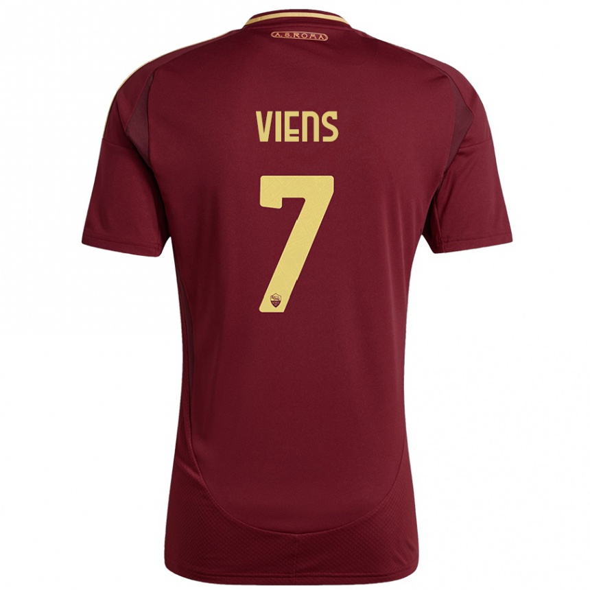 Kids Football Evelyne Viens #7 Red Brown Gold Home Jersey 2024/25 T-Shirt Uk