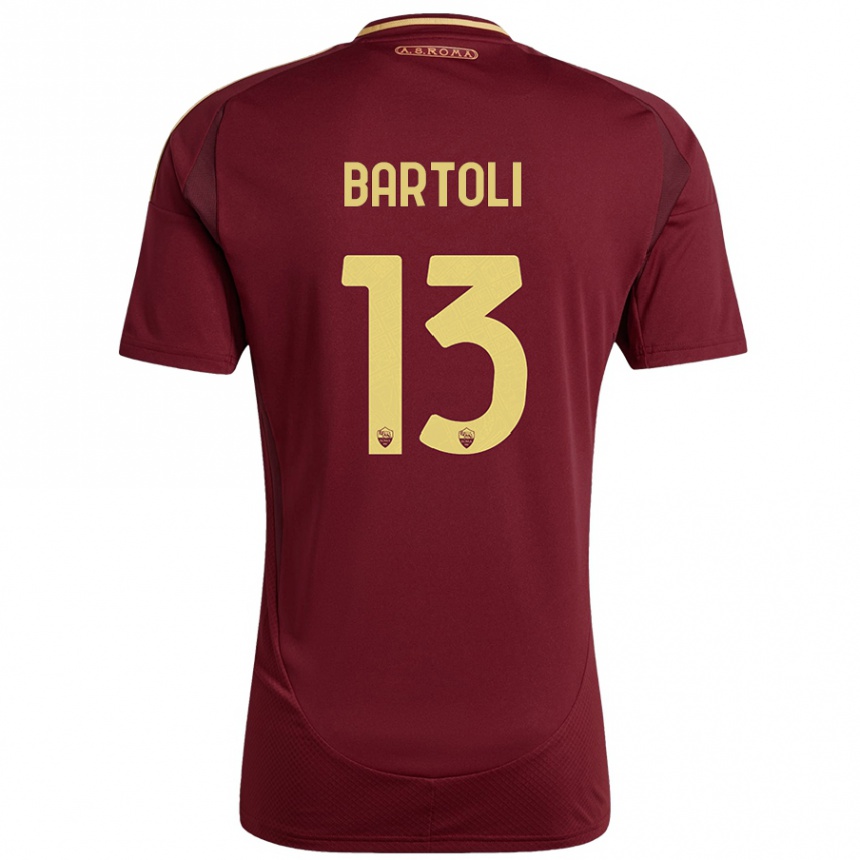 Kids Football Elisa Bartoli #13 Red Brown Gold Home Jersey 2024/25 T-Shirt Uk