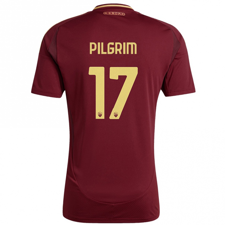 Kids Football Alayah Pilgrim #17 Red Brown Gold Home Jersey 2024/25 T-Shirt Uk