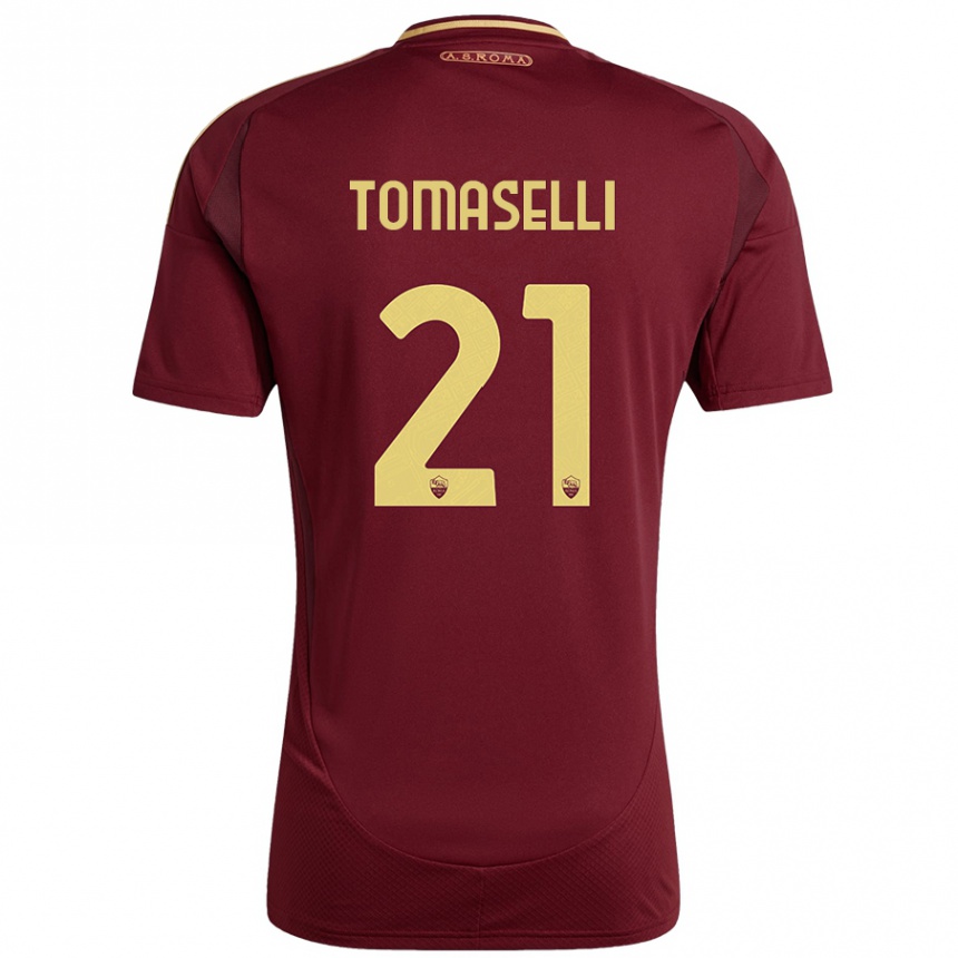 Kids Football Martina Tomaselli #21 Red Brown Gold Home Jersey 2024/25 T-Shirt Uk