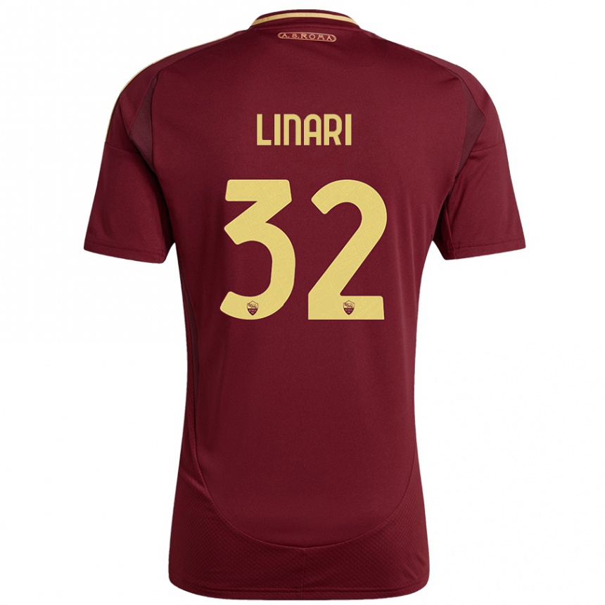 Kids Football Elena Linari #32 Red Brown Gold Home Jersey 2024/25 T-Shirt Uk