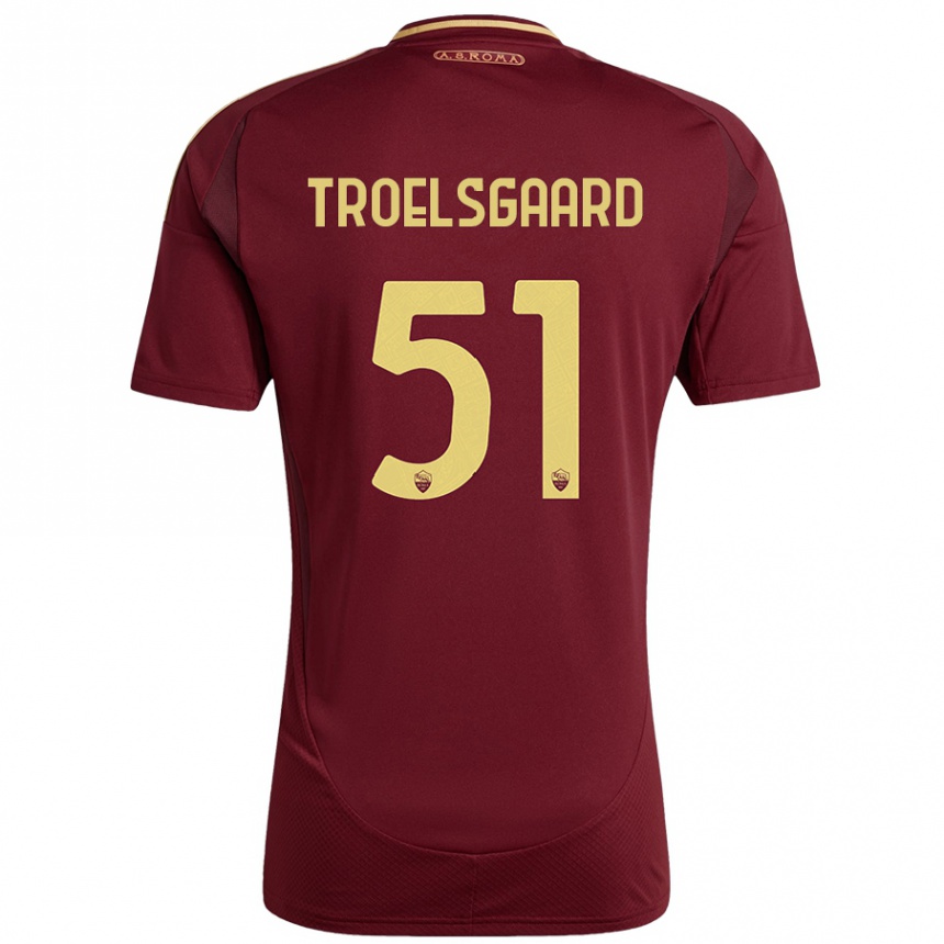 Kids Football Sanne Troelsgaard #51 Red Brown Gold Home Jersey 2024/25 T-Shirt Uk