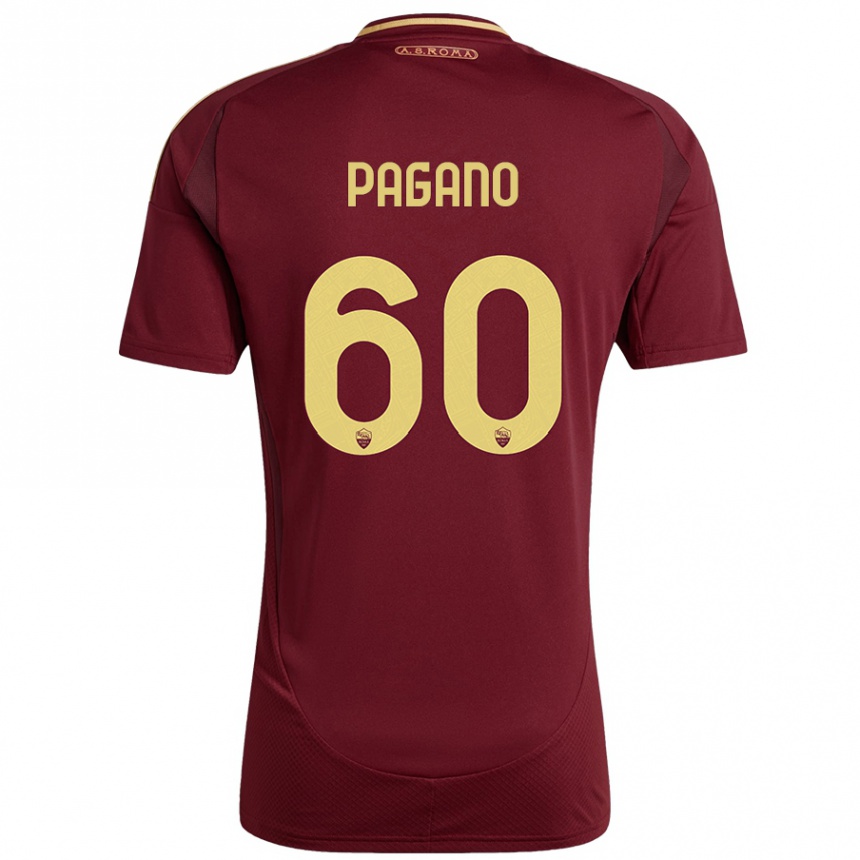 Kids Football Riccardo Pagano #60 Red Brown Gold Home Jersey 2024/25 T-Shirt Uk