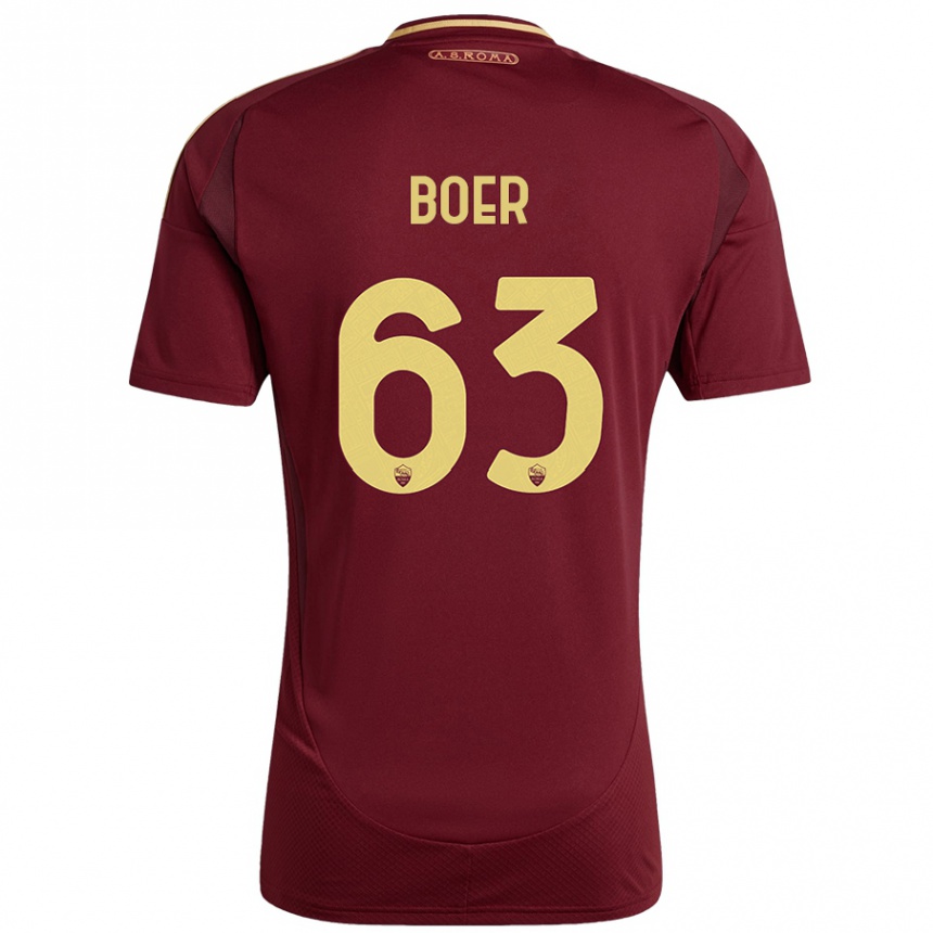 Kids Football Pietro Boer #63 Red Brown Gold Home Jersey 2024/25 T-Shirt Uk