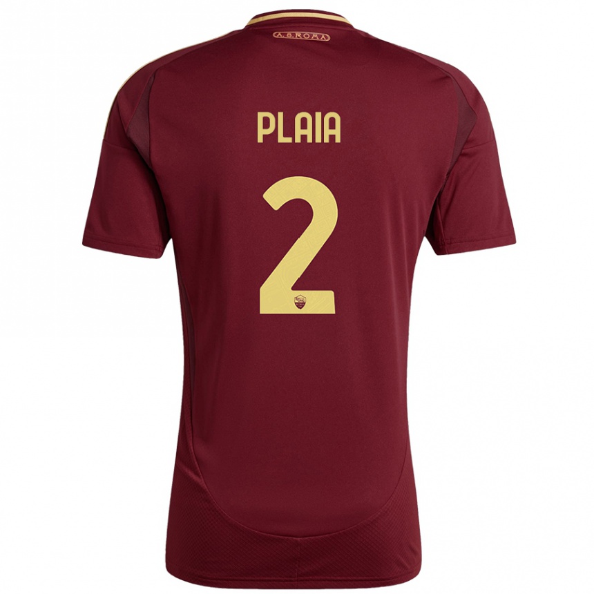 Kids Football Matteo Plaia #2 Red Brown Gold Home Jersey 2024/25 T-Shirt Uk