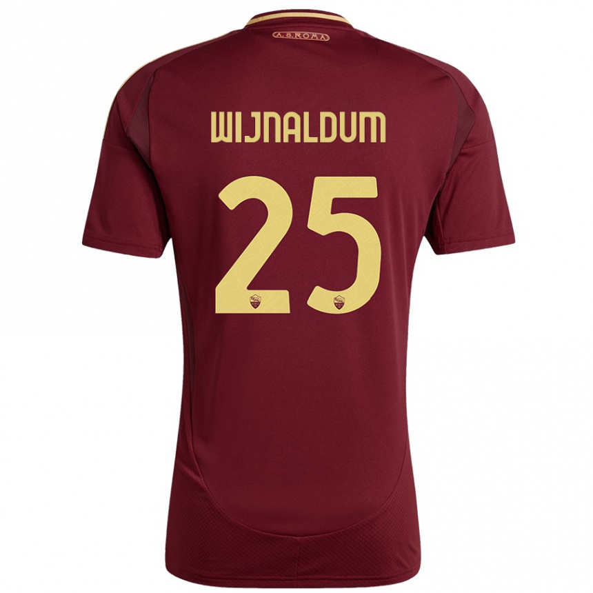 Kids Football Georginio Wijnaldum #25 Red Brown Gold Home Jersey 2024/25 T-Shirt Uk