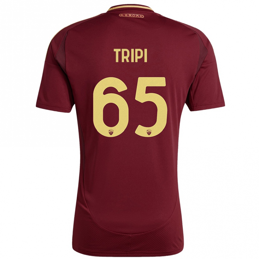 Kids Football Filippo Tripi #65 Red Brown Gold Home Jersey 2024/25 T-Shirt Uk