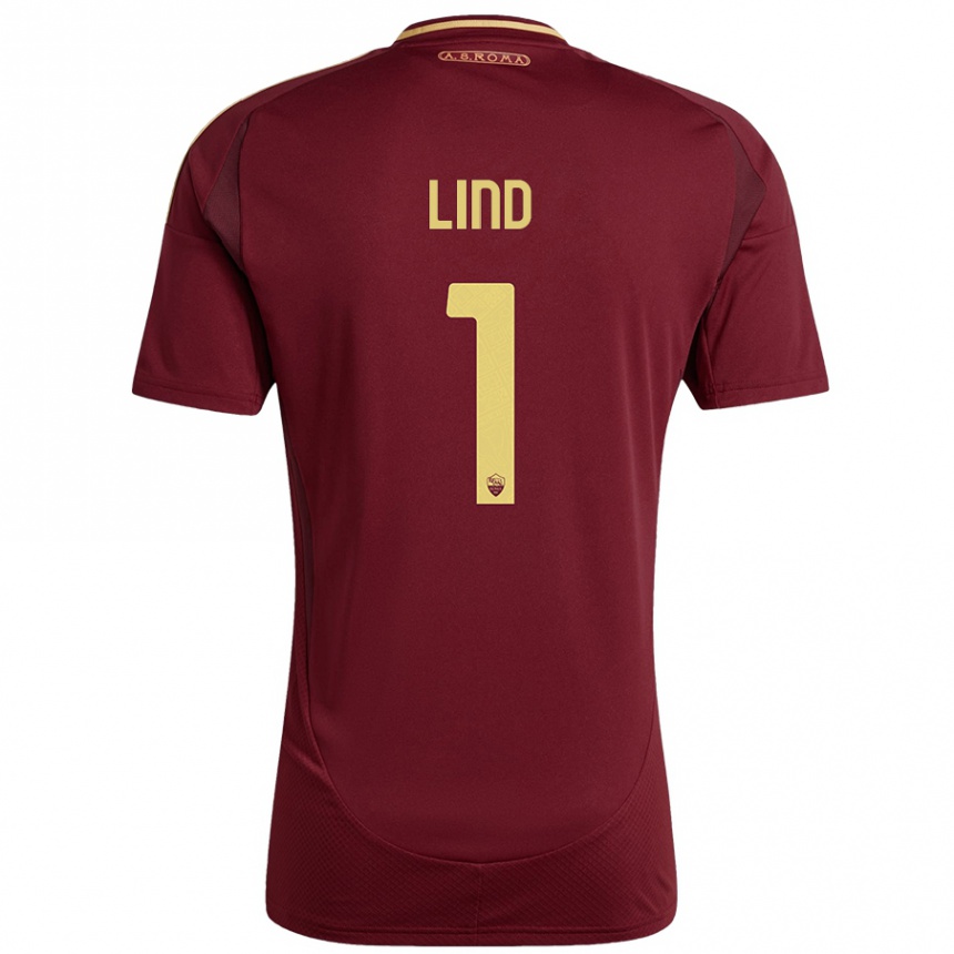 Kids Football Emma Lind #1 Red Brown Gold Home Jersey 2024/25 T-Shirt Uk