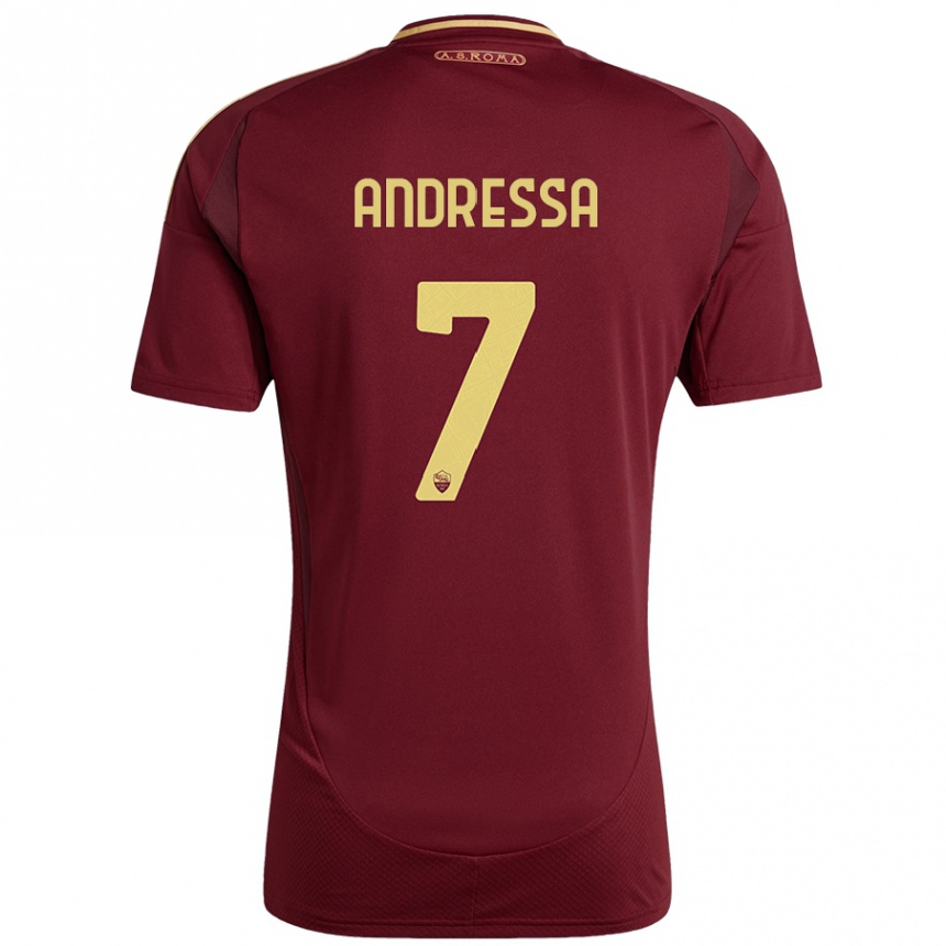 Kids Football Andressa #7 Red Brown Gold Home Jersey 2024/25 T-Shirt Uk