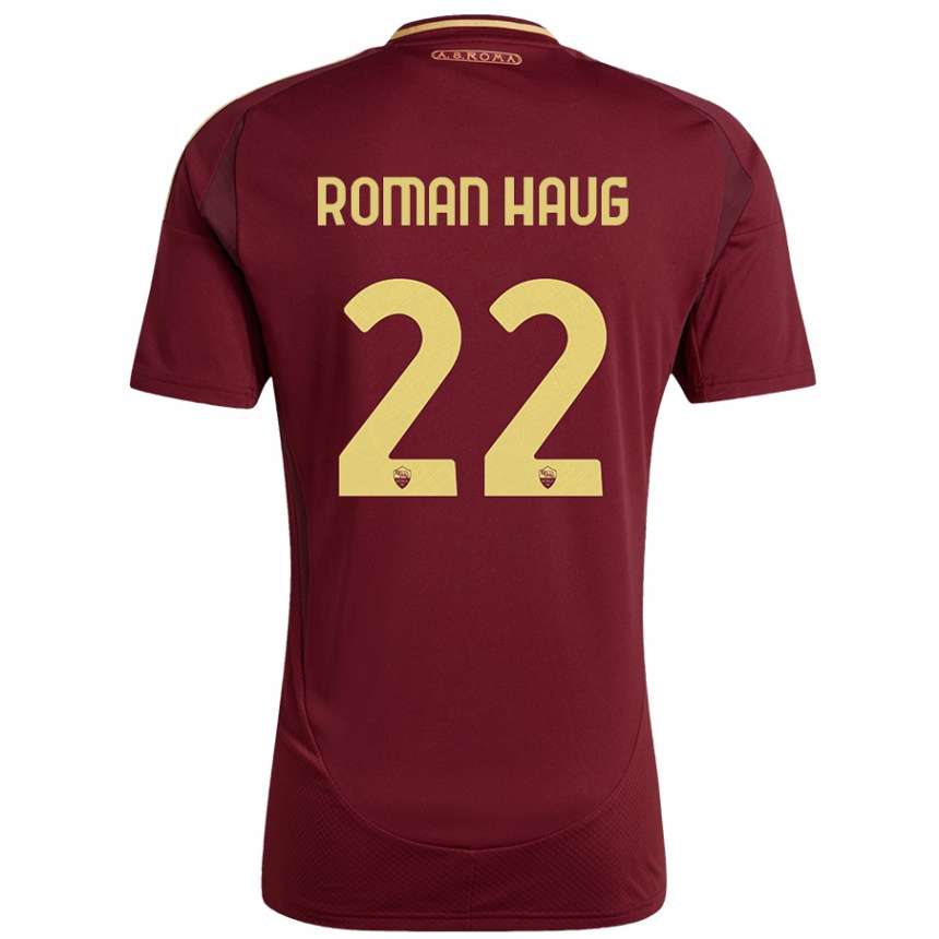 Kids Football Sophie Roman Haug #22 Red Brown Gold Home Jersey 2024/25 T-Shirt Uk