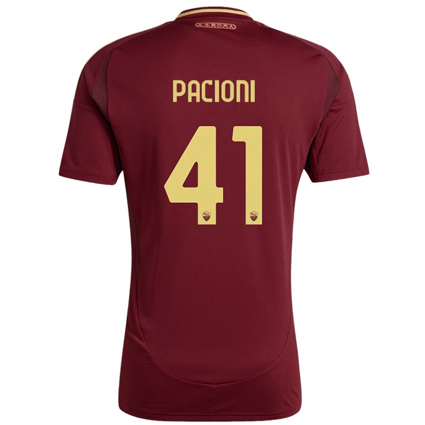 Kids Football Eleonora Pacioni #41 Red Brown Gold Home Jersey 2024/25 T-Shirt Uk