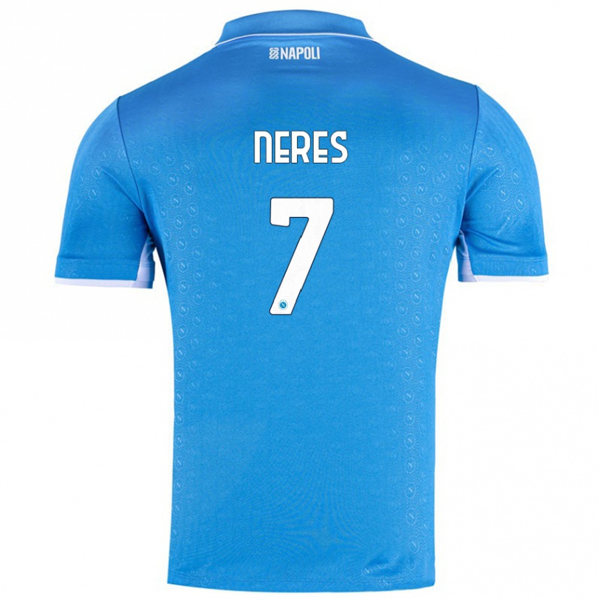 Kids Football David Neres #7 Sky Blue Home Jersey 2024/25 T-Shirt Uk