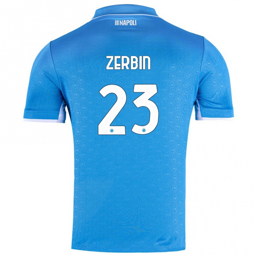 Kids Football Alessio Zerbin #23 Sky Blue Home Jersey 2024/25 T-Shirt Uk