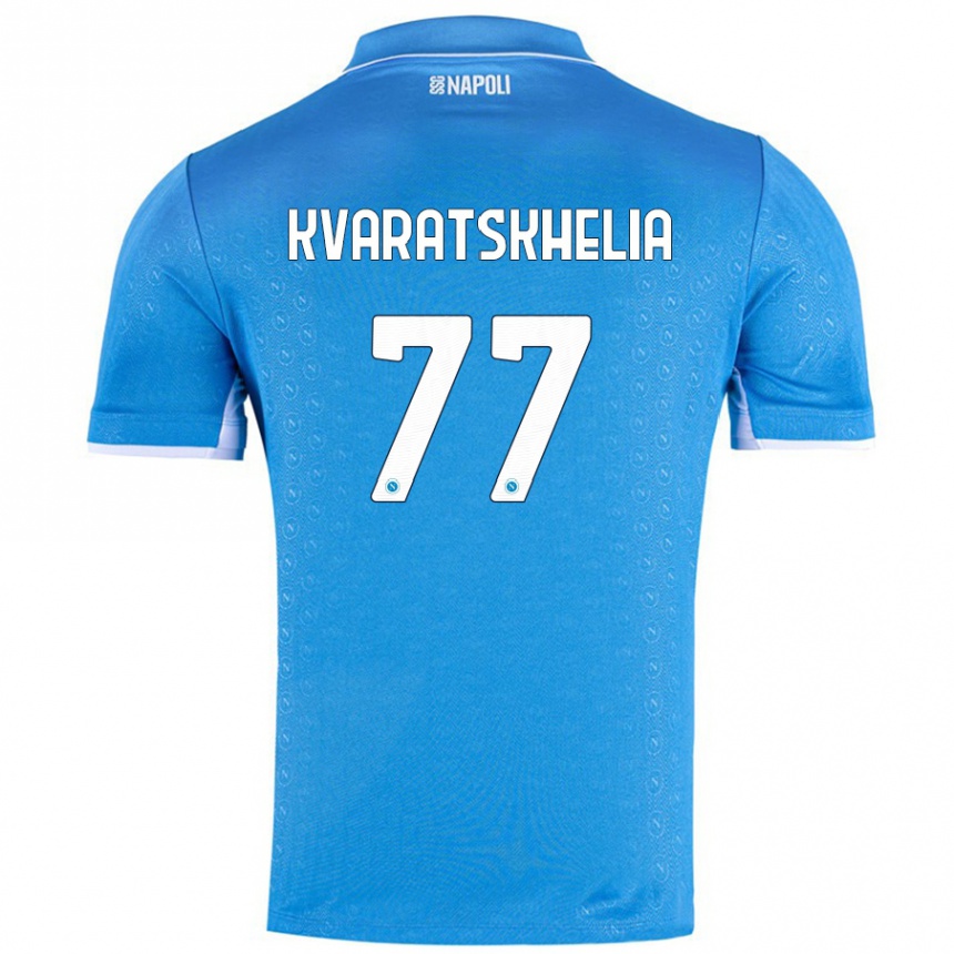 Kids Football Khvicha Kvaratskhelia #77 Sky Blue Home Jersey 2024/25 T-Shirt Uk