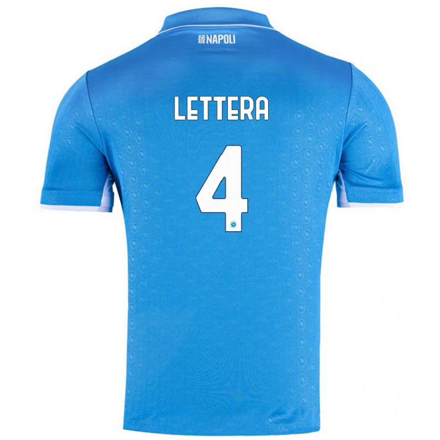 Kids Football Alessio Lettera #4 Sky Blue Home Jersey 2024/25 T-Shirt Uk