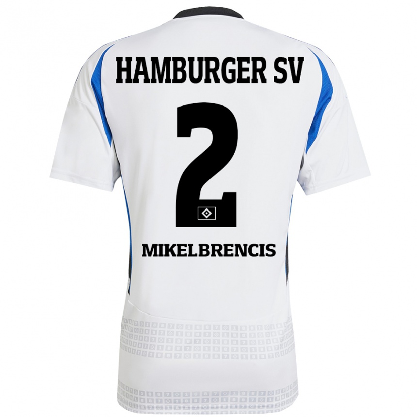 Kids Football William Mikelbrencis #2 White Blue Home Jersey 2024/25 T-Shirt Uk