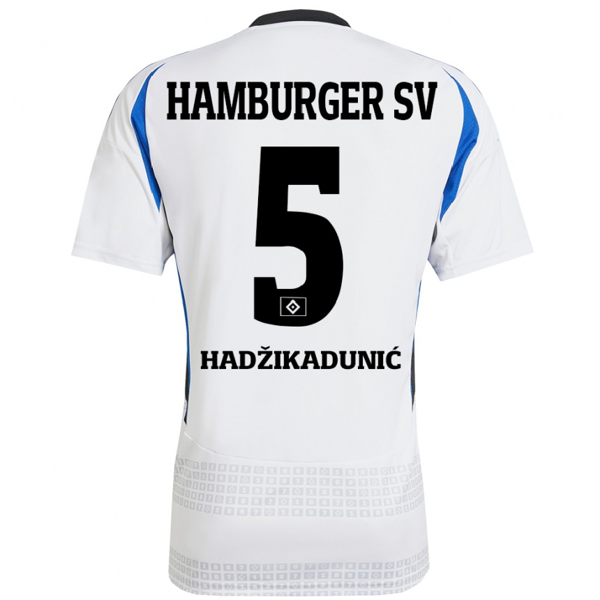 Kids Football Dennis Hadzikadunic #5 White Blue Home Jersey 2024/25 T-Shirt Uk