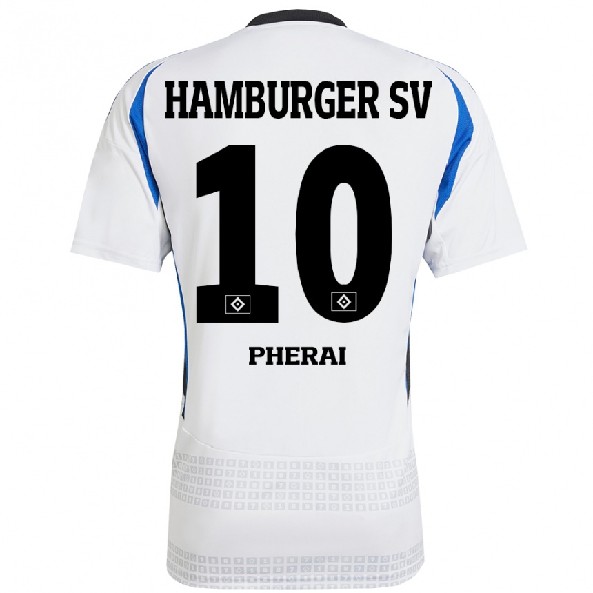 Kids Football Immanuel Pherai #10 White Blue Home Jersey 2024/25 T-Shirt Uk