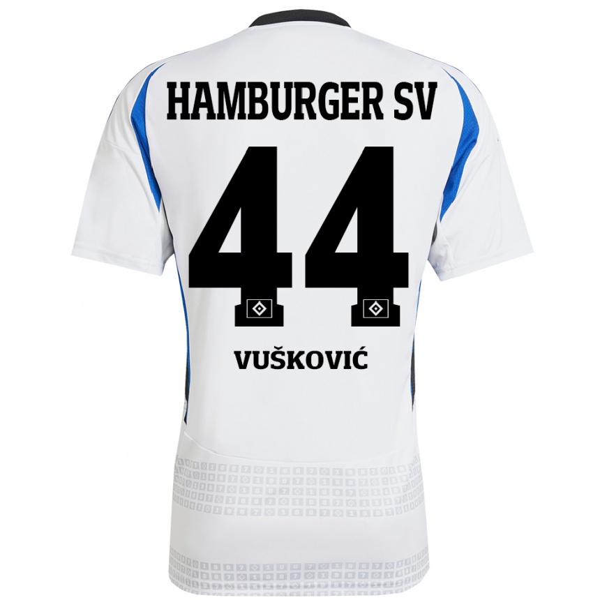 Kids Football Mario Vuskovic #44 White Blue Home Jersey 2024/25 T-Shirt Uk