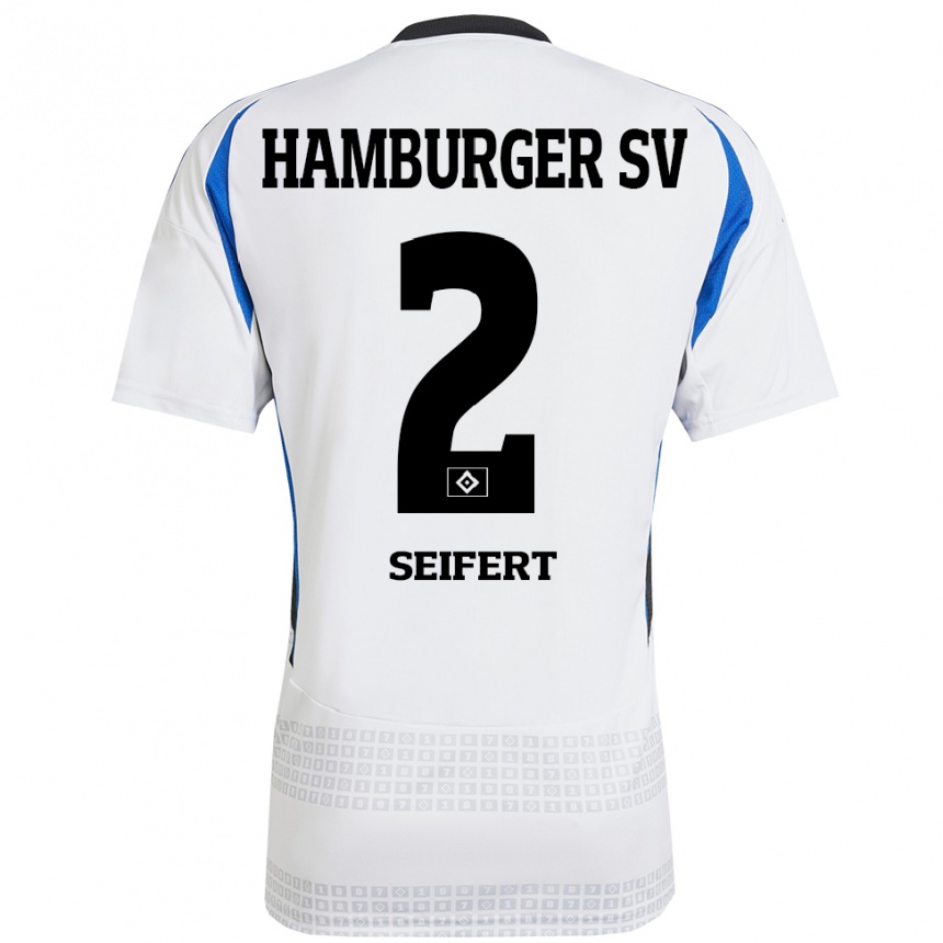 Kids Football Luis Seifert #2 White Blue Home Jersey 2024/25 T-Shirt Uk