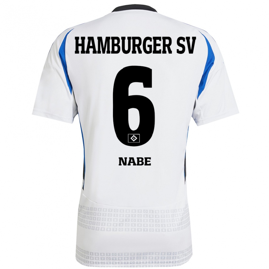 Kids Football Jamal Nabe #6 White Blue Home Jersey 2024/25 T-Shirt Uk