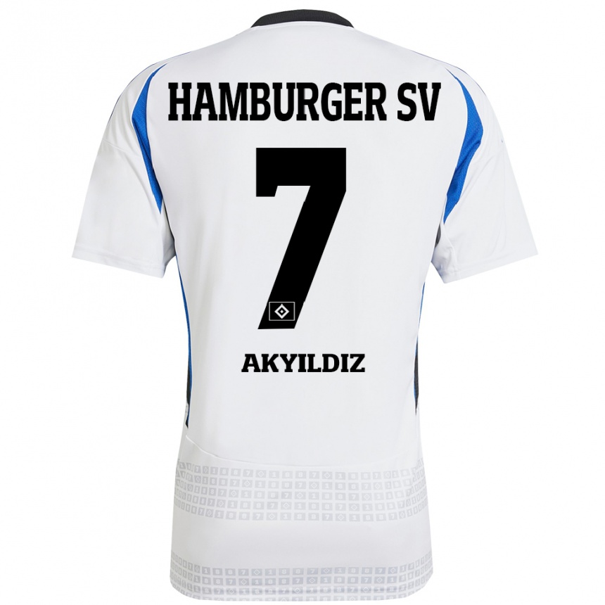 Kids Football Liam Akyildiz #7 White Blue Home Jersey 2024/25 T-Shirt Uk