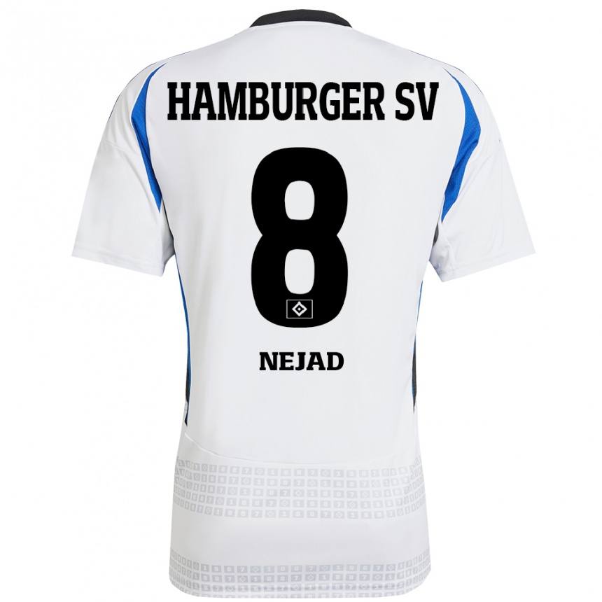 Kids Football Milad Nejad #8 White Blue Home Jersey 2024/25 T-Shirt Uk