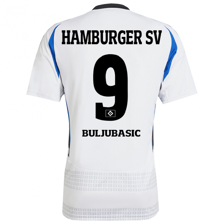 Kids Football Amer Buljubasic #9 White Blue Home Jersey 2024/25 T-Shirt Uk