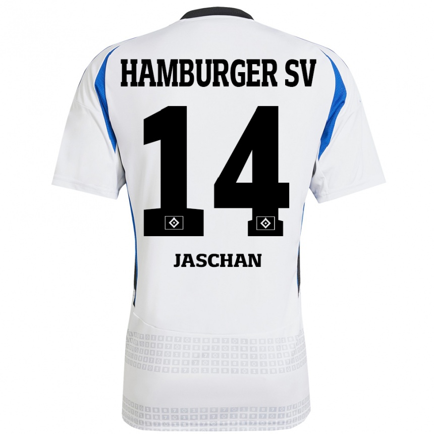 Kids Football Endrik Jaschan #14 White Blue Home Jersey 2024/25 T-Shirt Uk