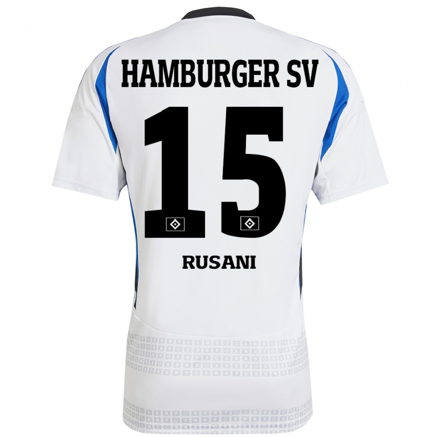 Kids Football Yasin Rusani #15 White Blue Home Jersey 2024/25 T-Shirt Uk