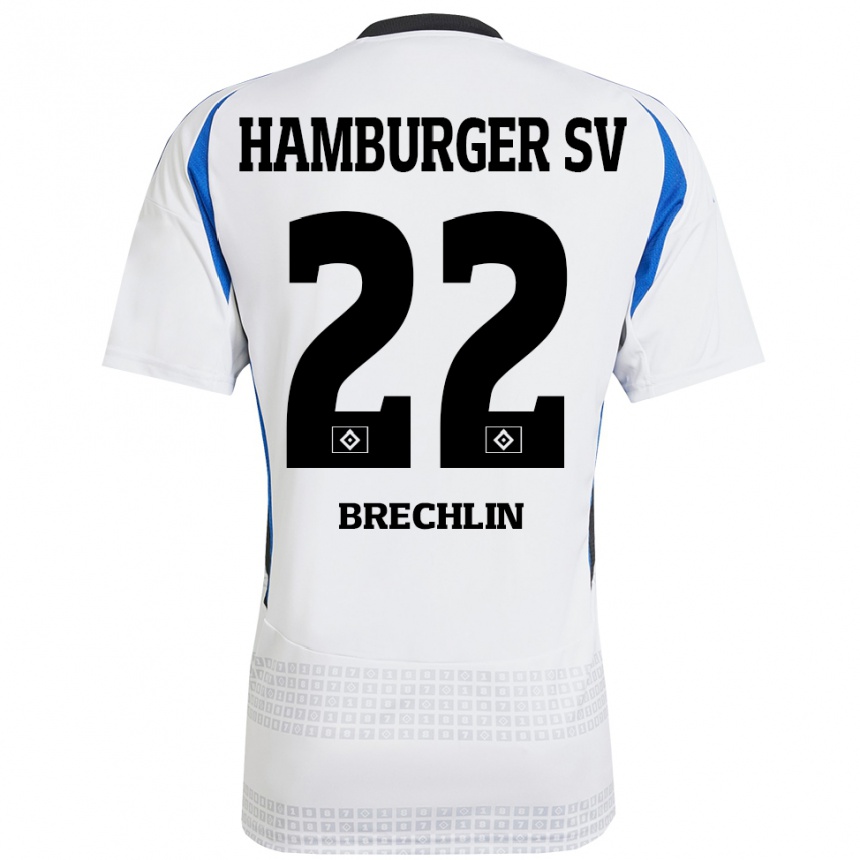 Kids Football Bjarne Brechlin #22 White Blue Home Jersey 2024/25 T-Shirt Uk