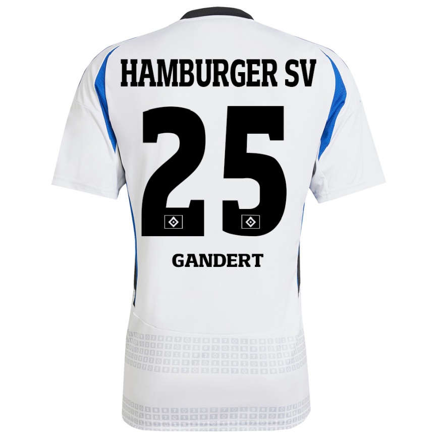 Kids Football Jeremy Gandert #25 White Blue Home Jersey 2024/25 T-Shirt Uk