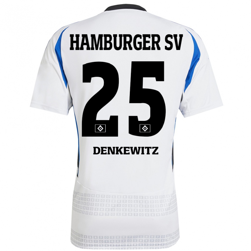 Kids Football Nick Denkewitz #25 White Blue Home Jersey 2024/25 T-Shirt Uk