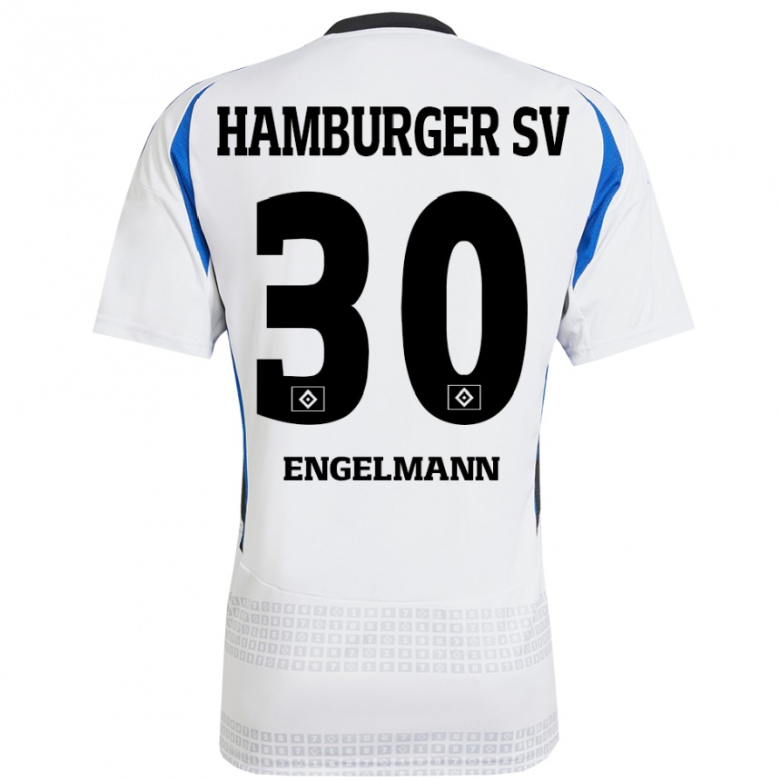 Kids Football Timon Engelmann #30 White Blue Home Jersey 2024/25 T-Shirt Uk