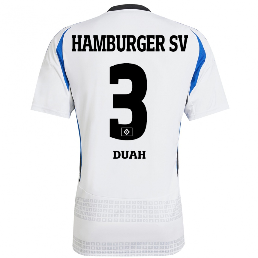 Kids Football Dennis Duah #3 White Blue Home Jersey 2024/25 T-Shirt Uk