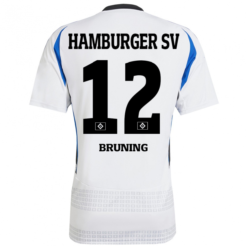 Kids Football Malte Brüning #12 White Blue Home Jersey 2024/25 T-Shirt Uk