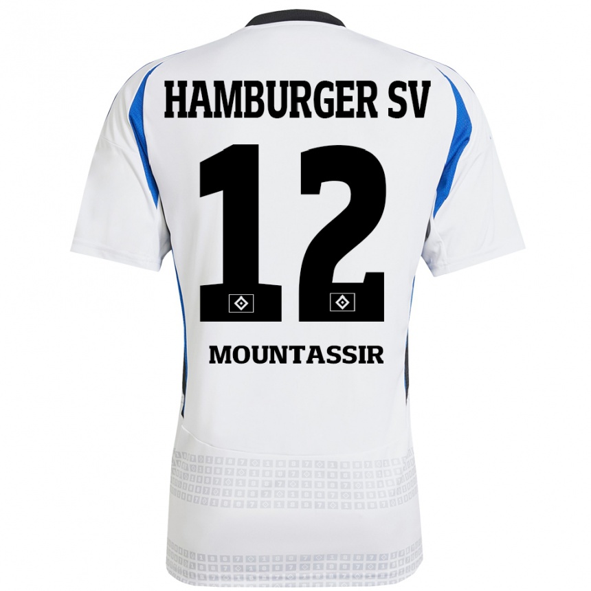 Kids Football Youssef Mountassir #12 White Blue Home Jersey 2024/25 T-Shirt Uk