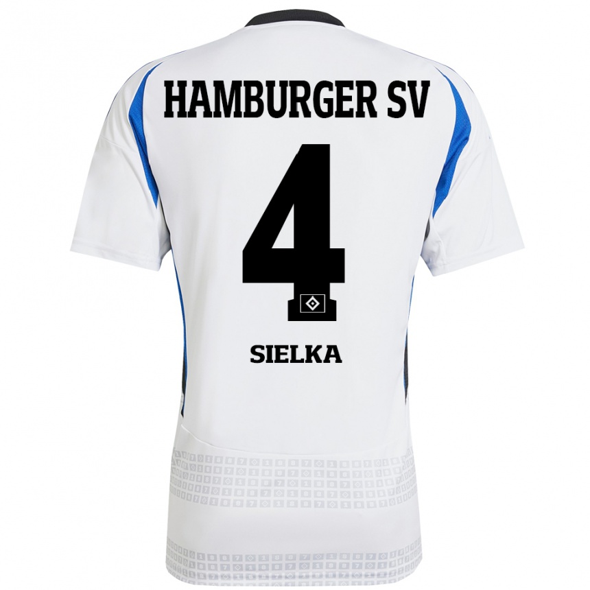 Kids Football Michelle Sielka #4 White Blue Home Jersey 2024/25 T-Shirt Uk