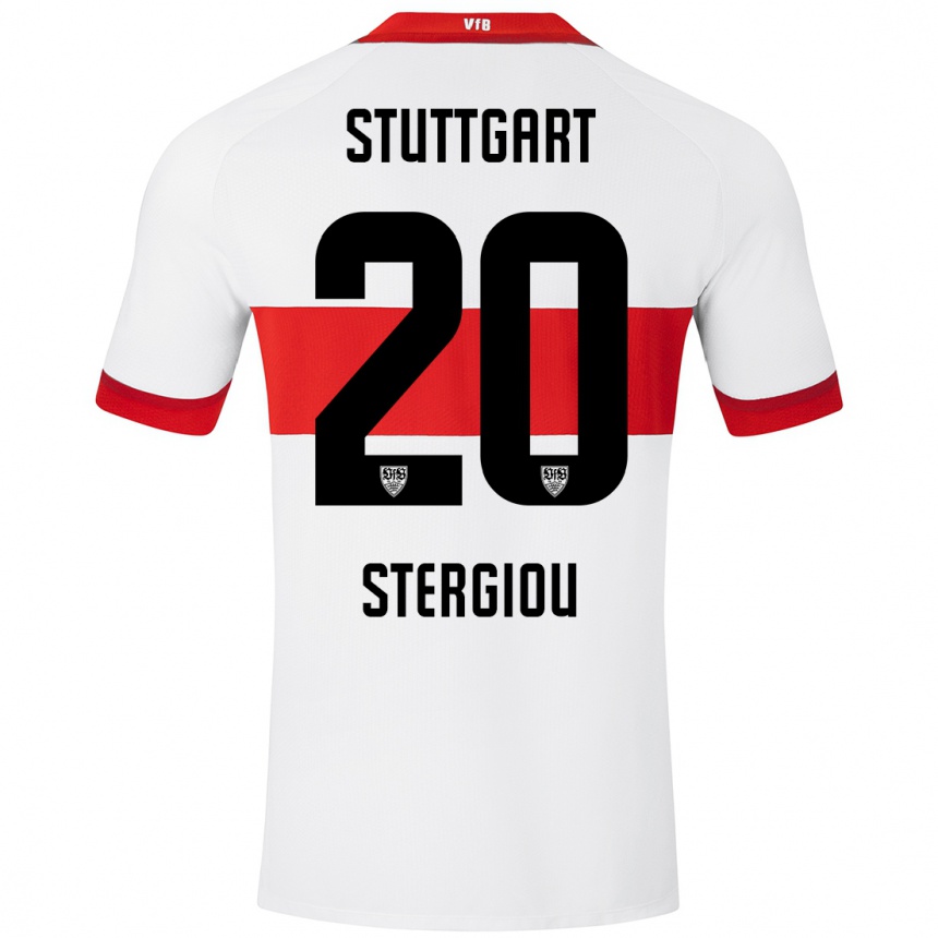 Kids Football Leonidas Stergiou #20 White Red Home Jersey 2024/25 T-Shirt Uk